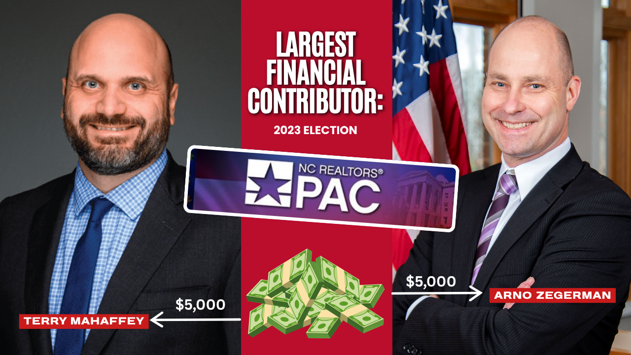 NC State Board of Elections campaign finance report: $5,000 from NC REALTORS PAC.